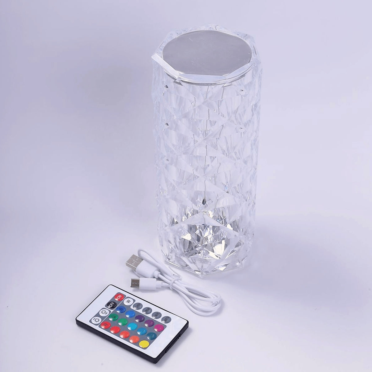 Faceted table lamp with remote