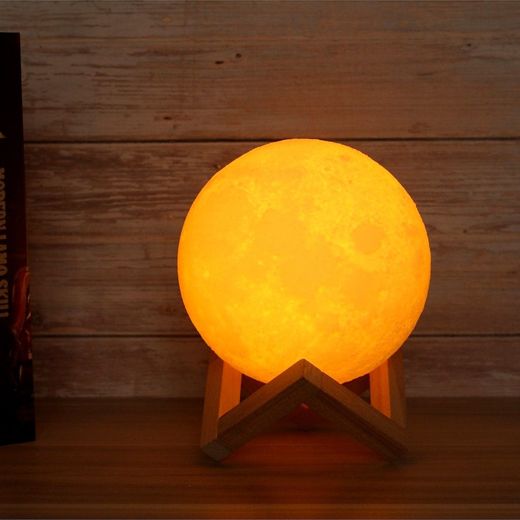 Moon lamp on wooden stand