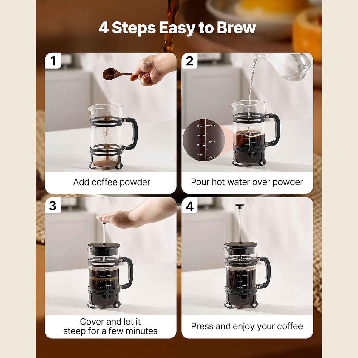 How to brew coffee in the cafetière in 4 steps