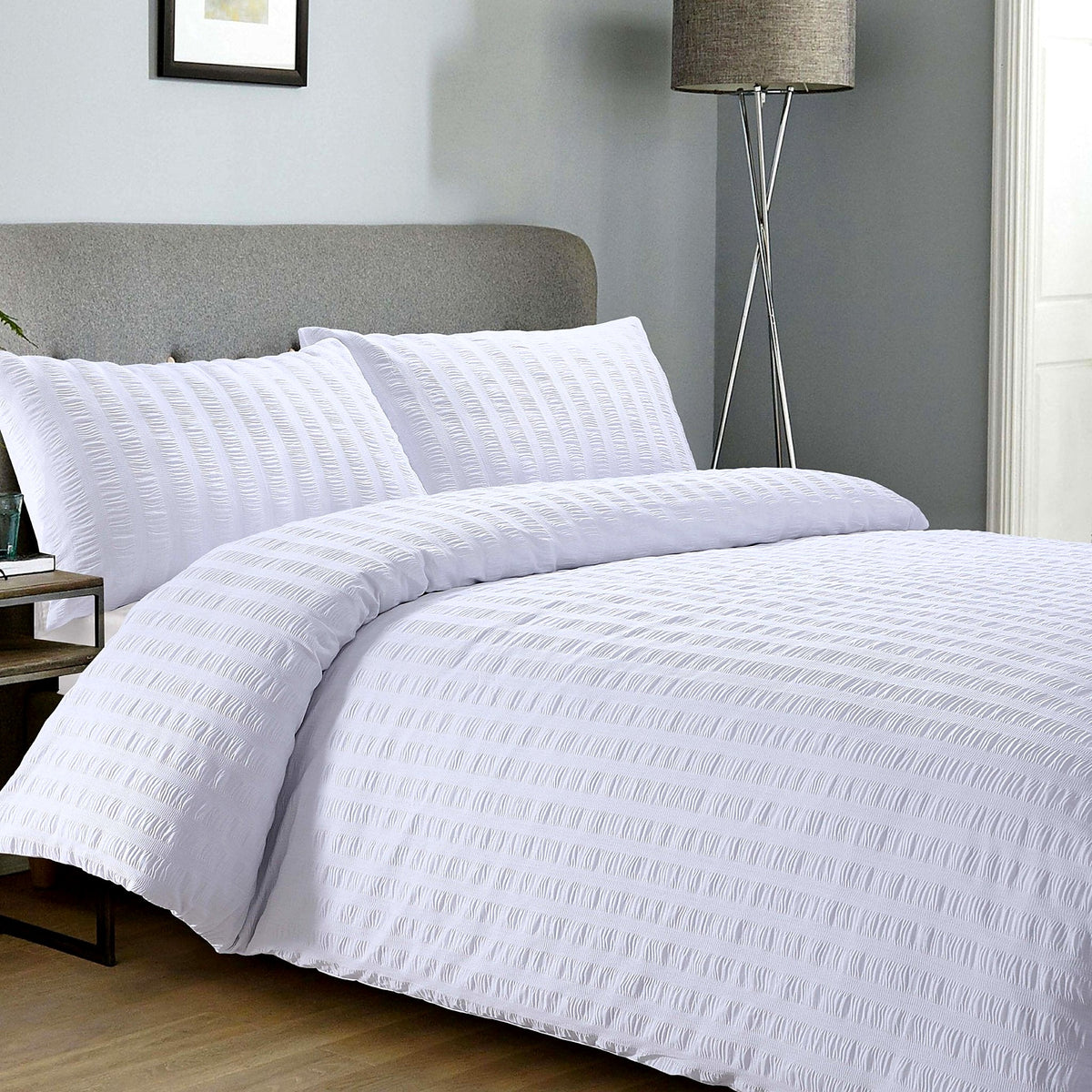 Seersucker Duvet Cover Set, White