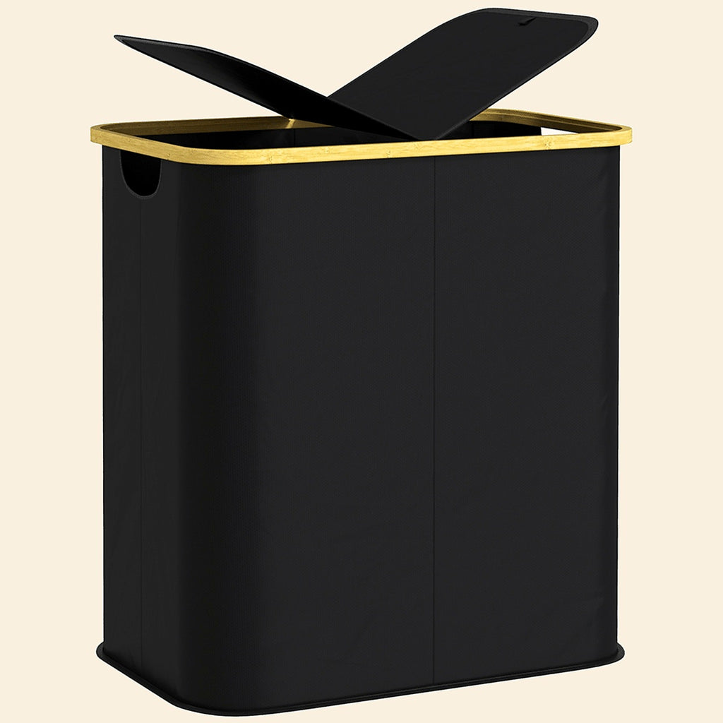 80 L Collapsible Two-Section Laundry Hamper with Lids, Black - view 2