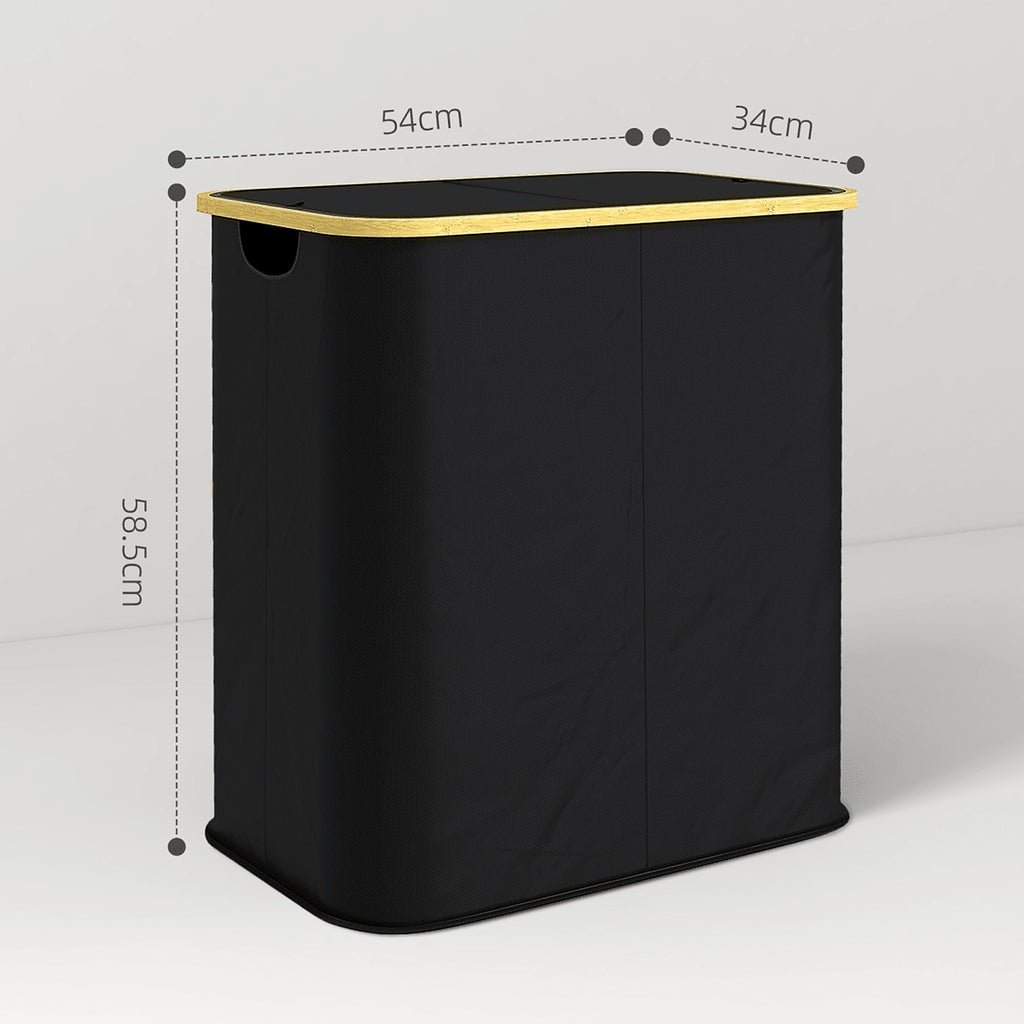 80 L Collapsible Two-Section Laundry Hamper with Lids, Black - view 3