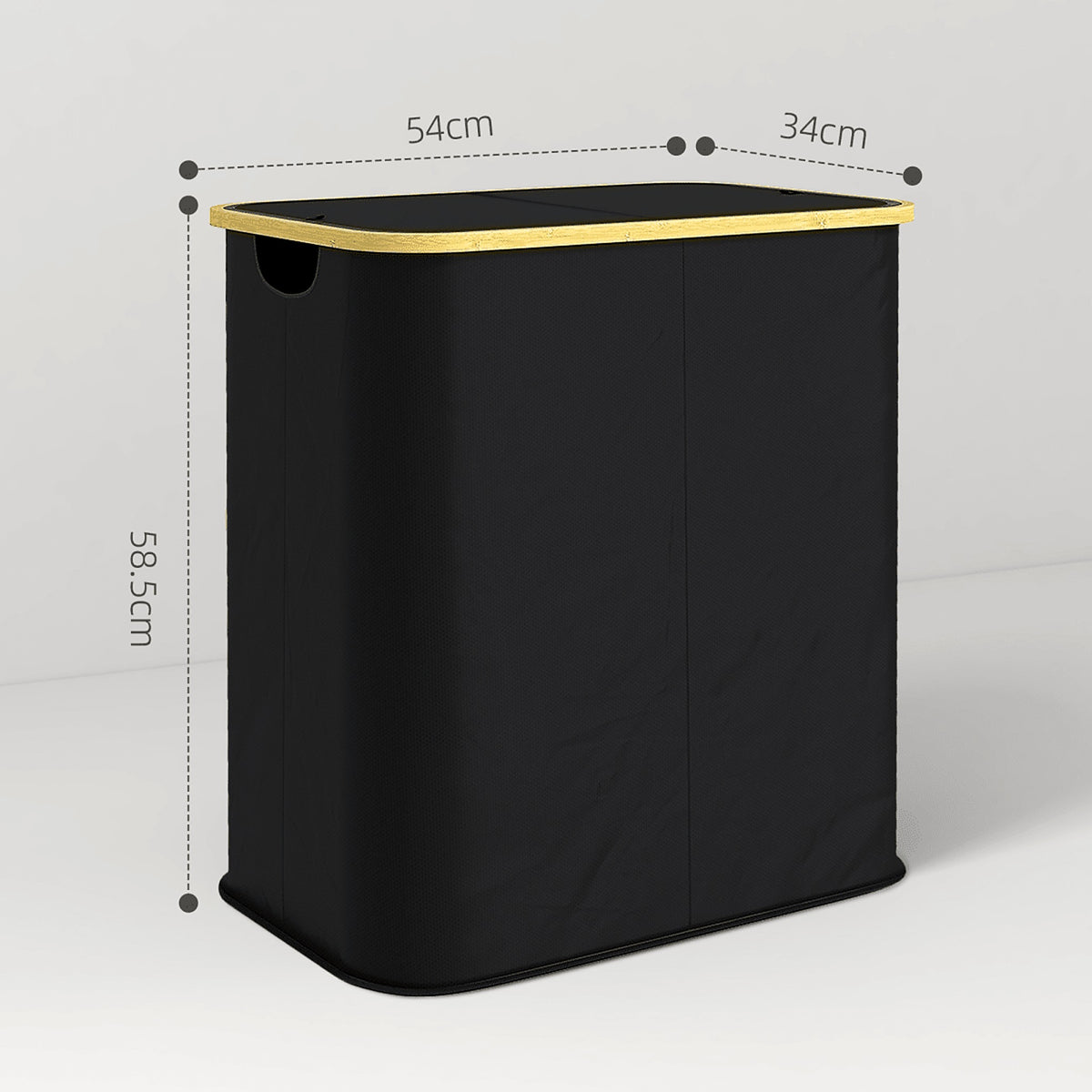 80 L Collapsible Two-Section Laundry Hamper with Lids, Black - view 3