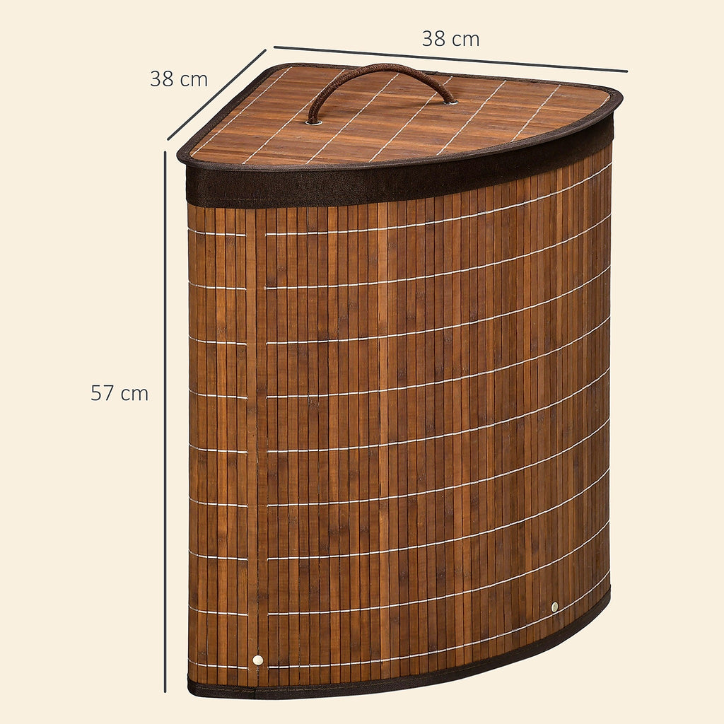 55 L Bamboo Corner Laundry Hamper with Lid, Brown - view 3