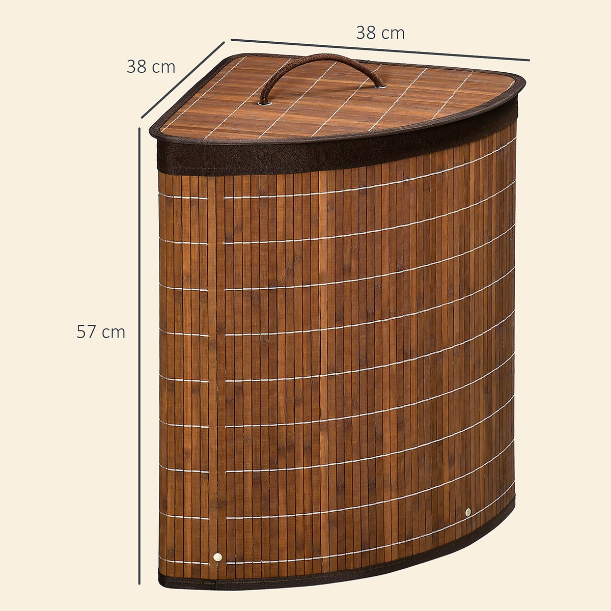 55 L Bamboo Corner Laundry Hamper with Lid, Brown - view 3