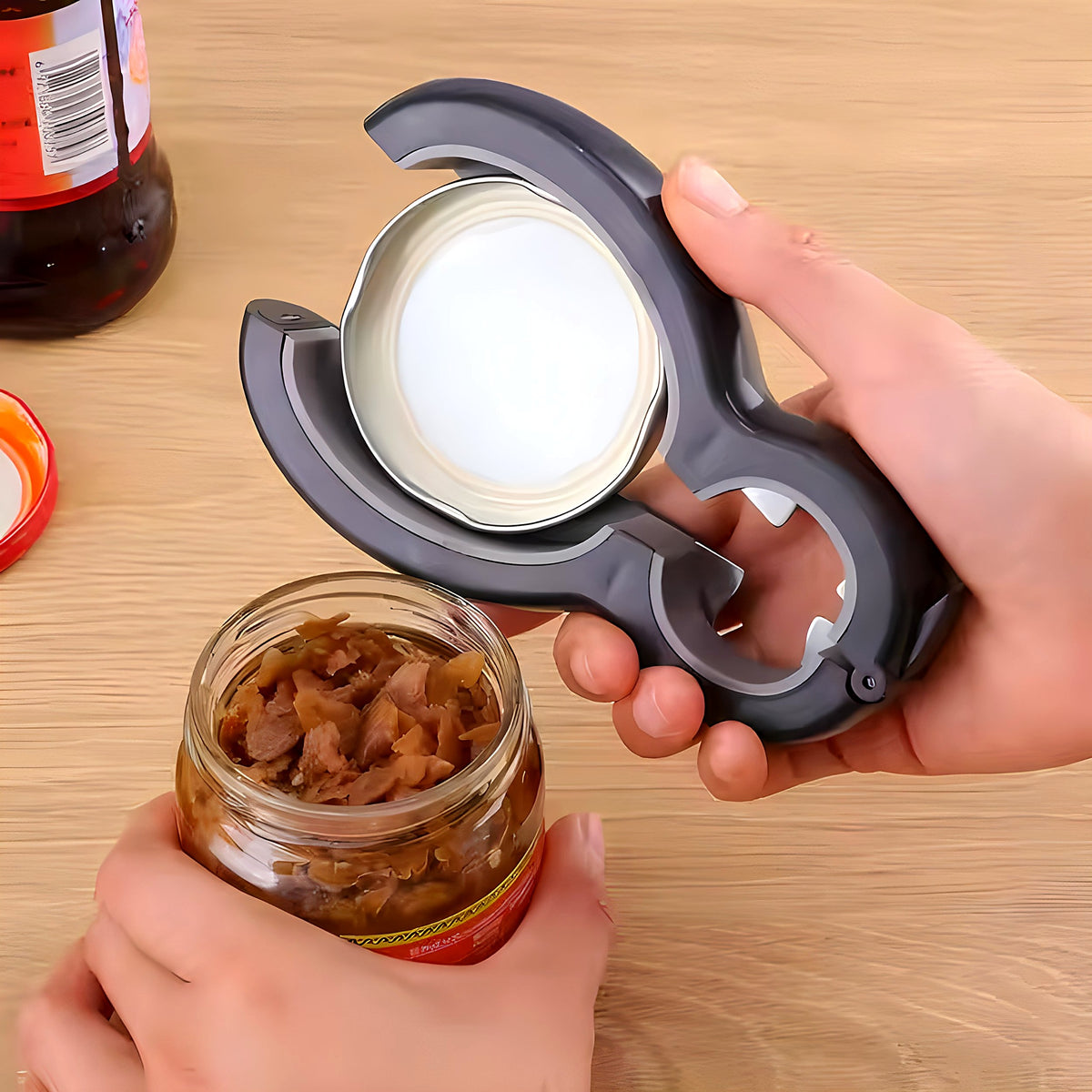 Twisting open a jar with the multi opener