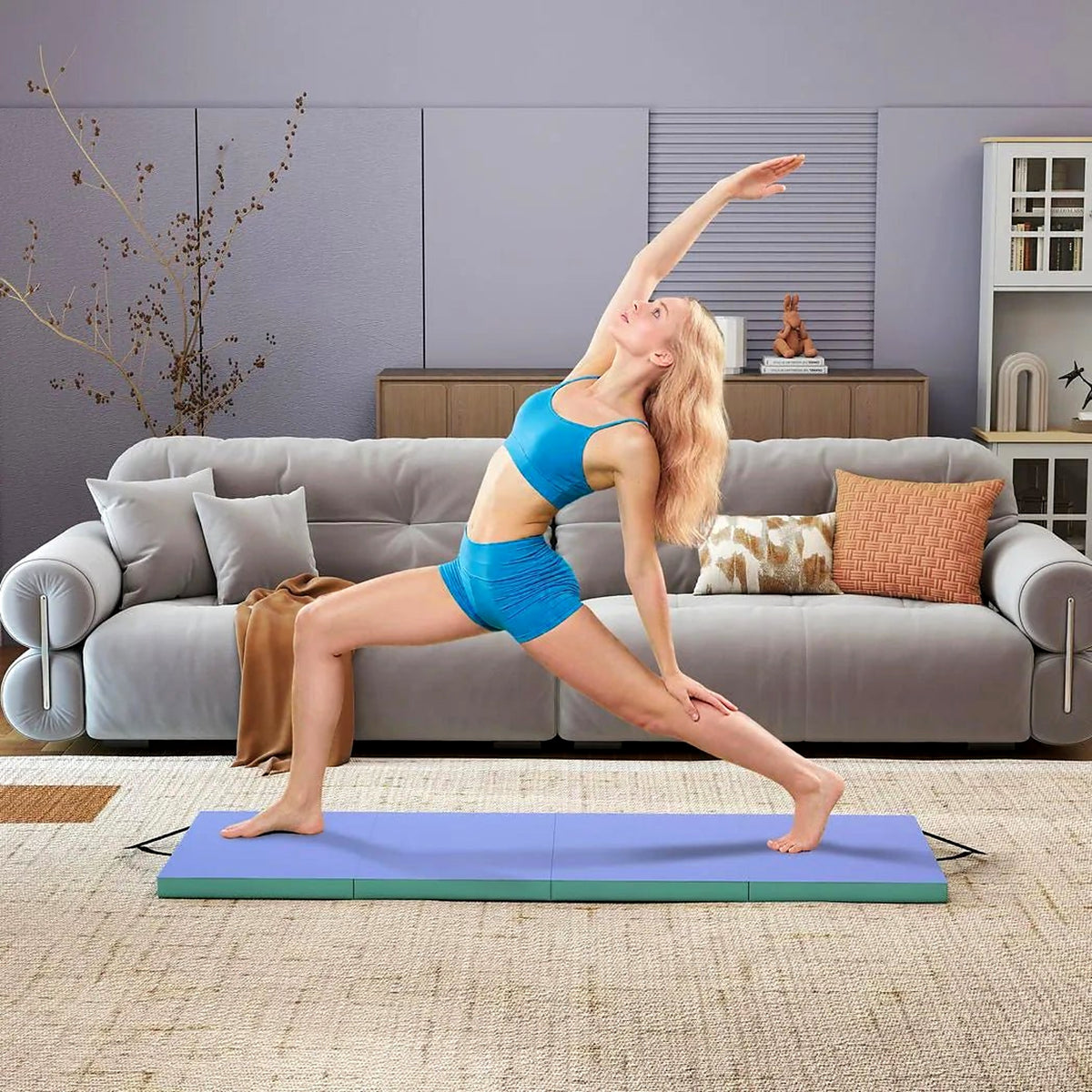 Four-Fold Exercise Mat, 180 × 60 × 5 cm, Green and Purple - view 2