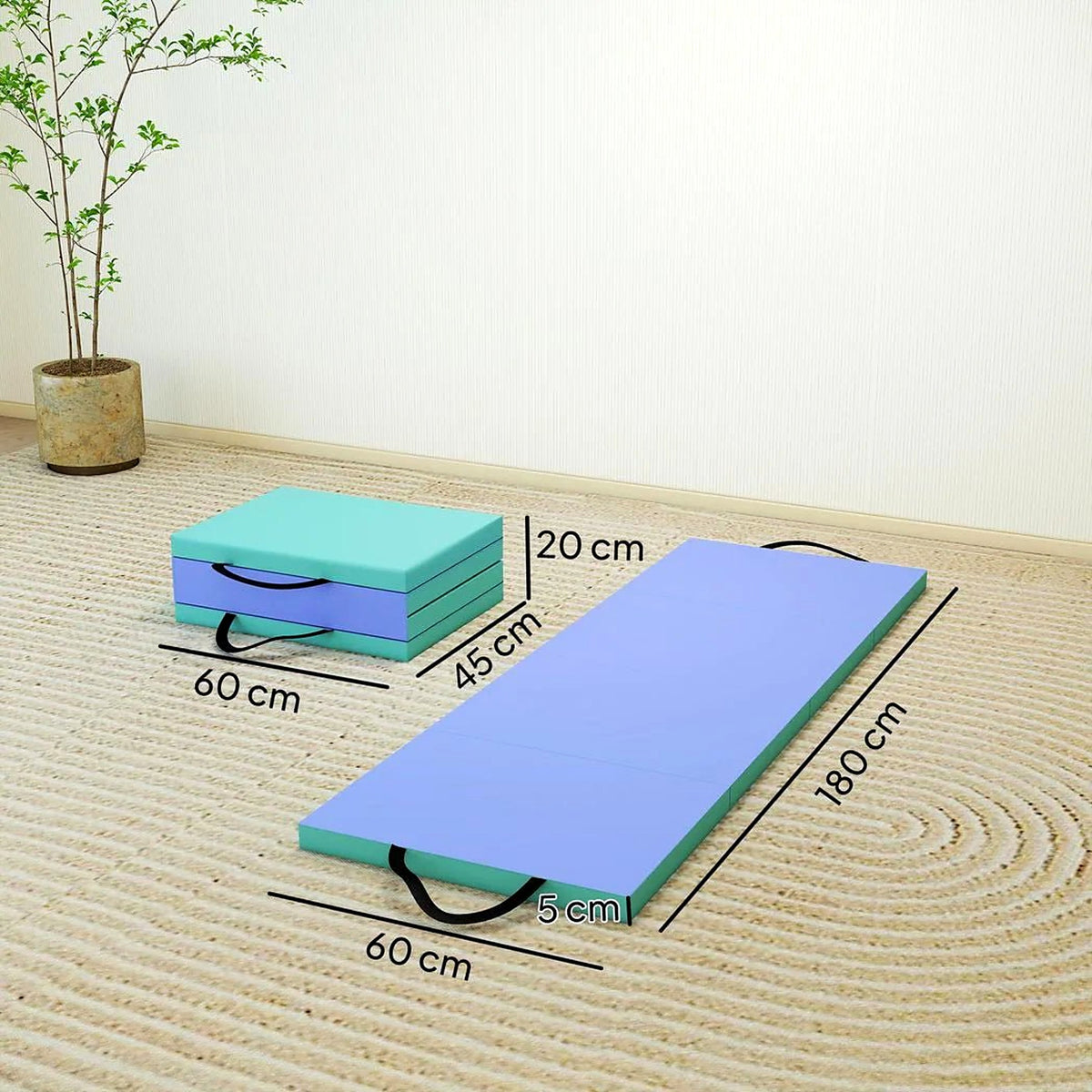 Four-Fold Exercise Mat, 180 × 60 × 5 cm, Green and Purple - view 3