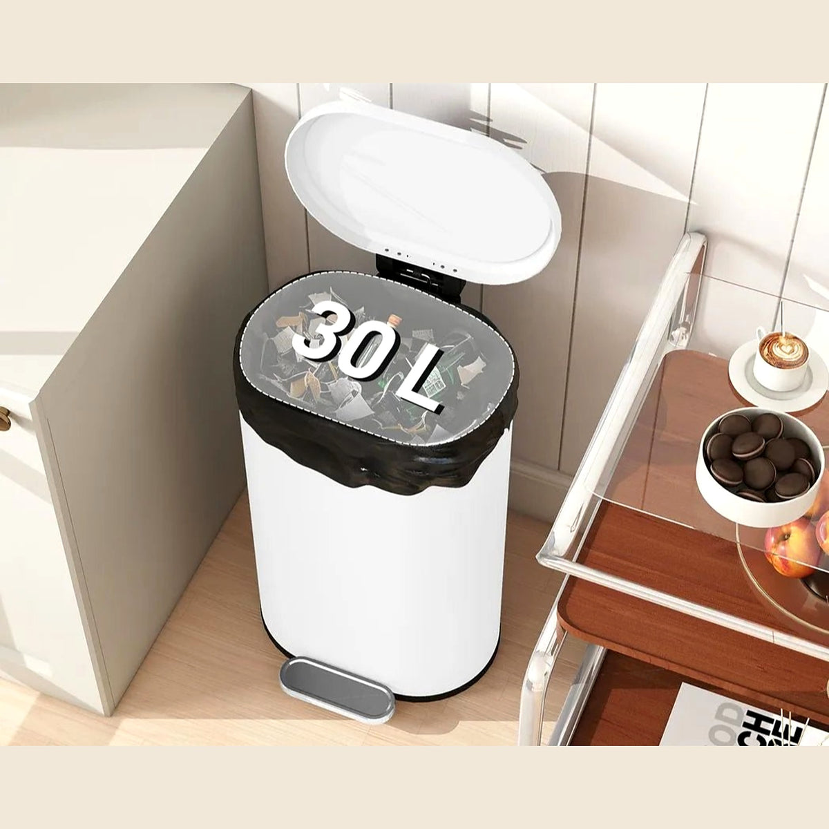 Slim 30 L pedal bin in the kitchen