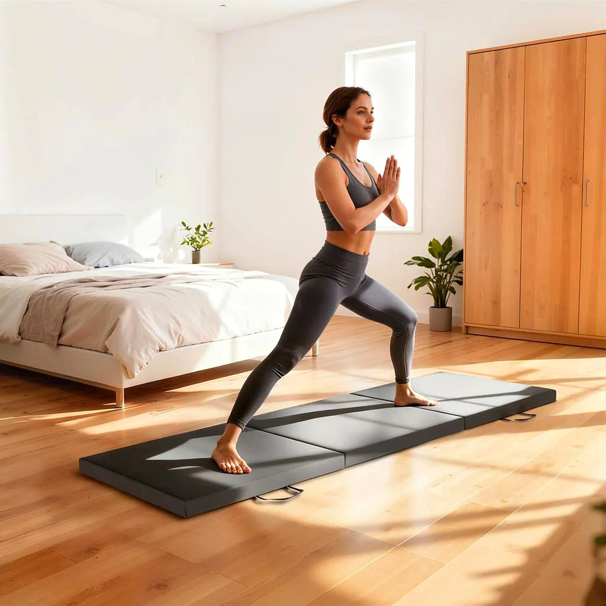 Tri-Fold Exercise Mat, 180 × 60 × 5 cm, Grey - view 2