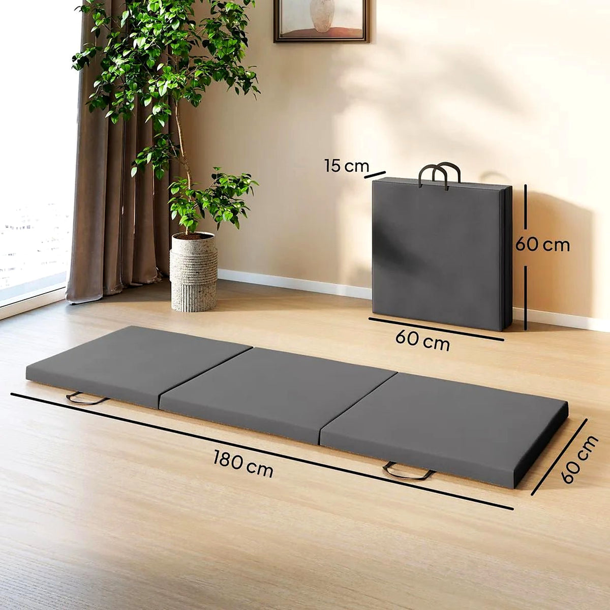Tri-Fold Exercise Mat, 180 × 60 × 5 cm, Grey - view 3