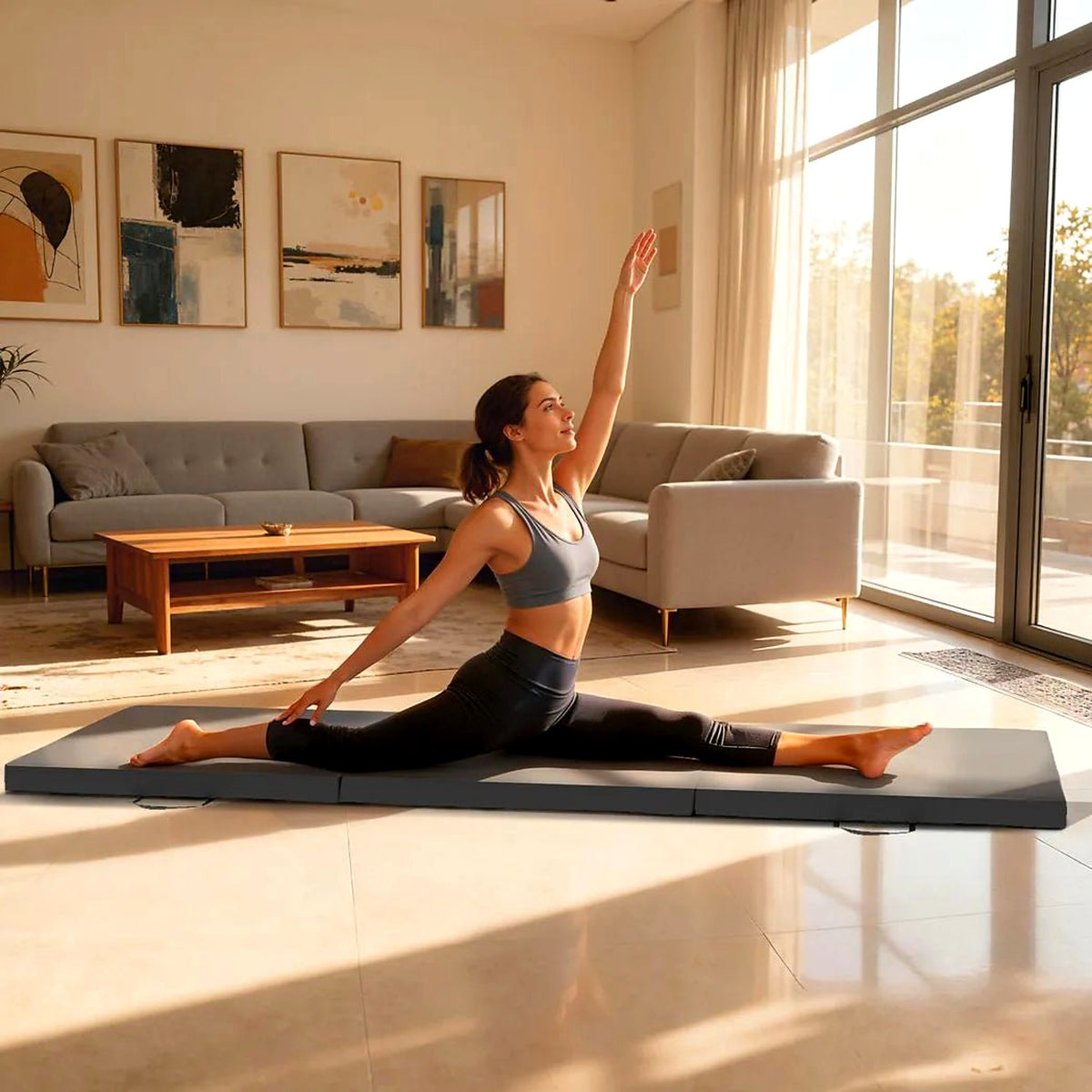 Tri-Fold Exercise Mat, 180 × 60 × 5 cm, Grey - view 5