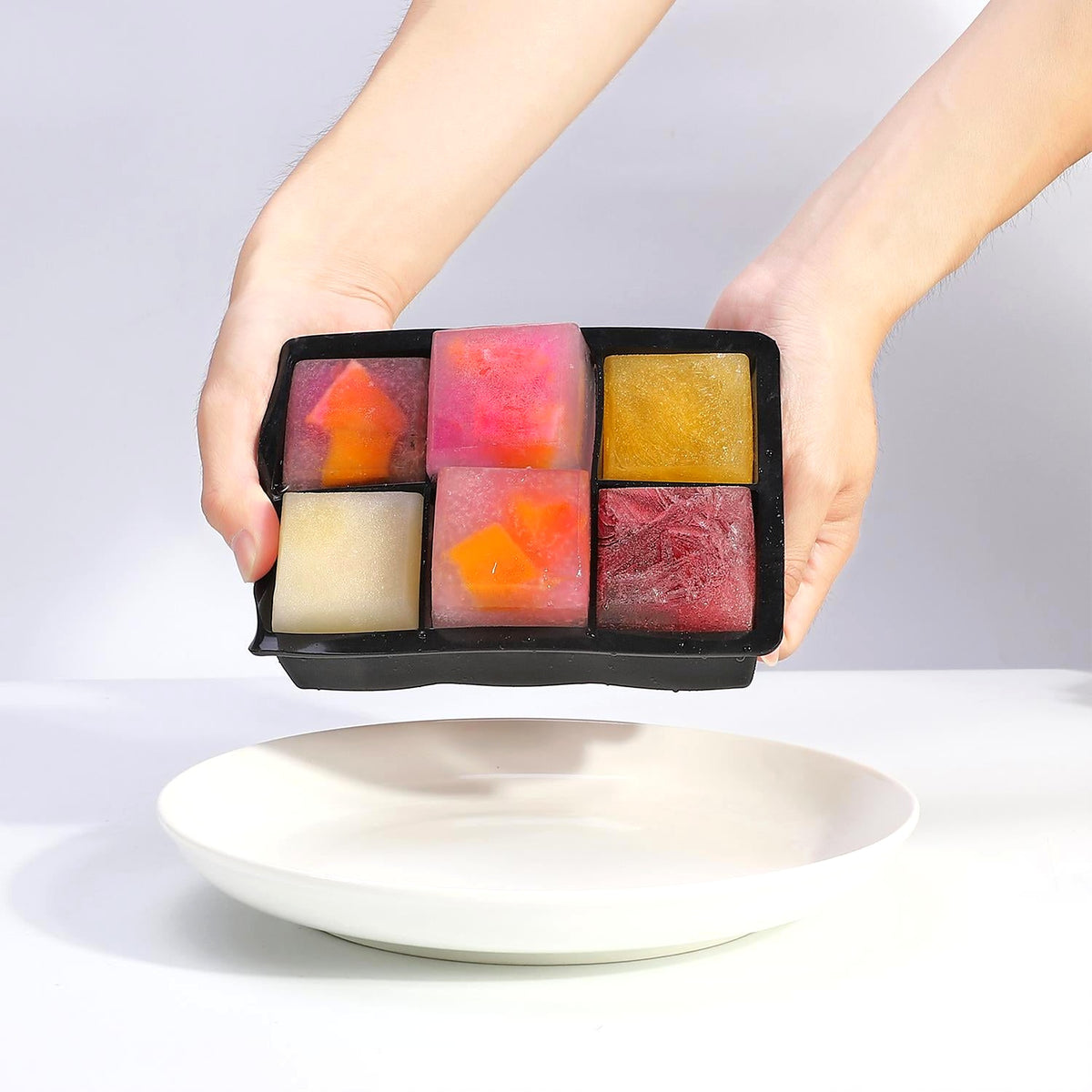 Silicone ice cube tray with large square cubes