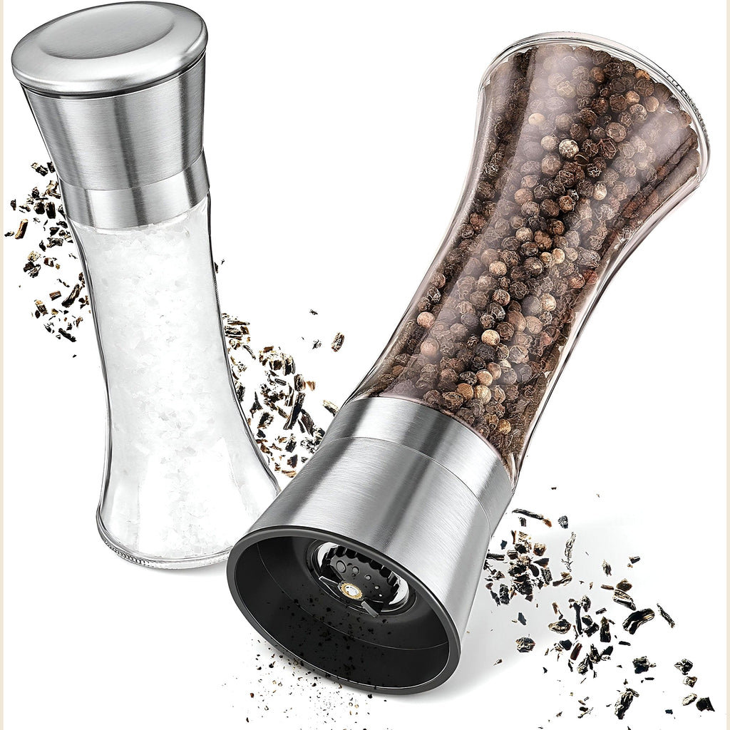 Glass and stainless steel pepper grinder