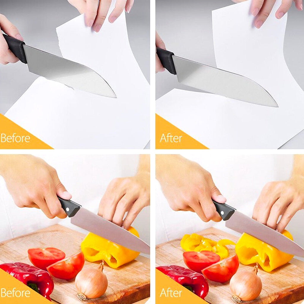 Sharpening a knife before cutting vegetables
