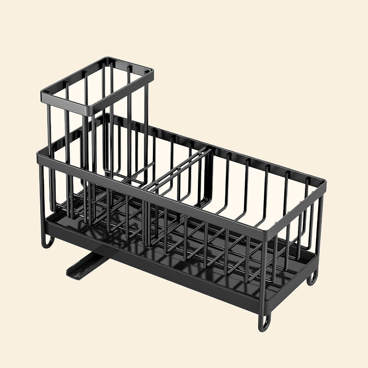 Black sink caddy with swivel drain spout