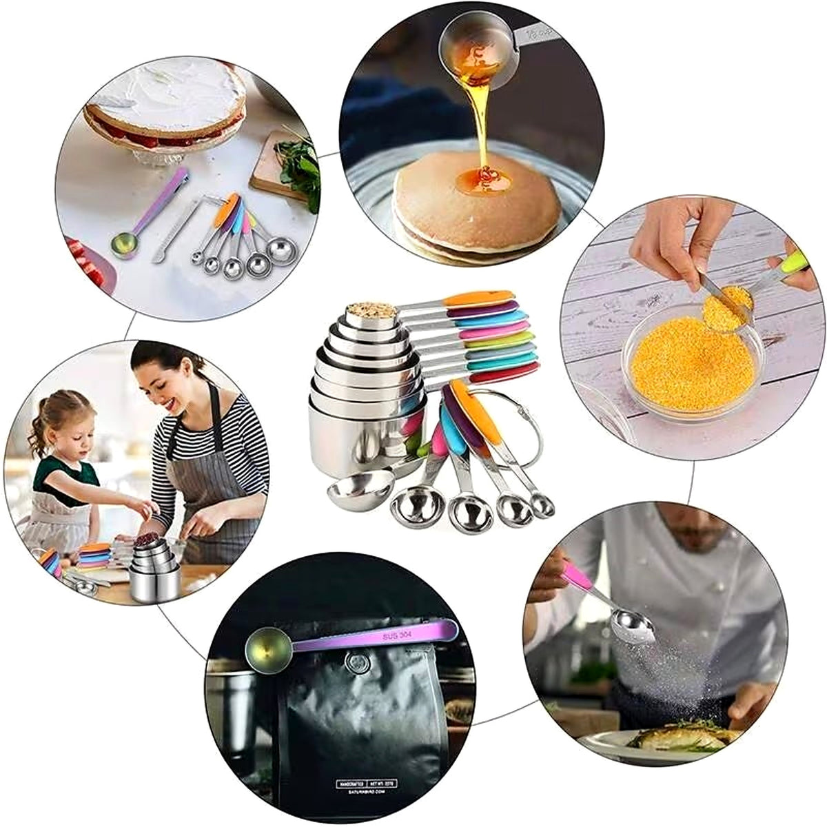 Measuring cups and spoons in everyday use