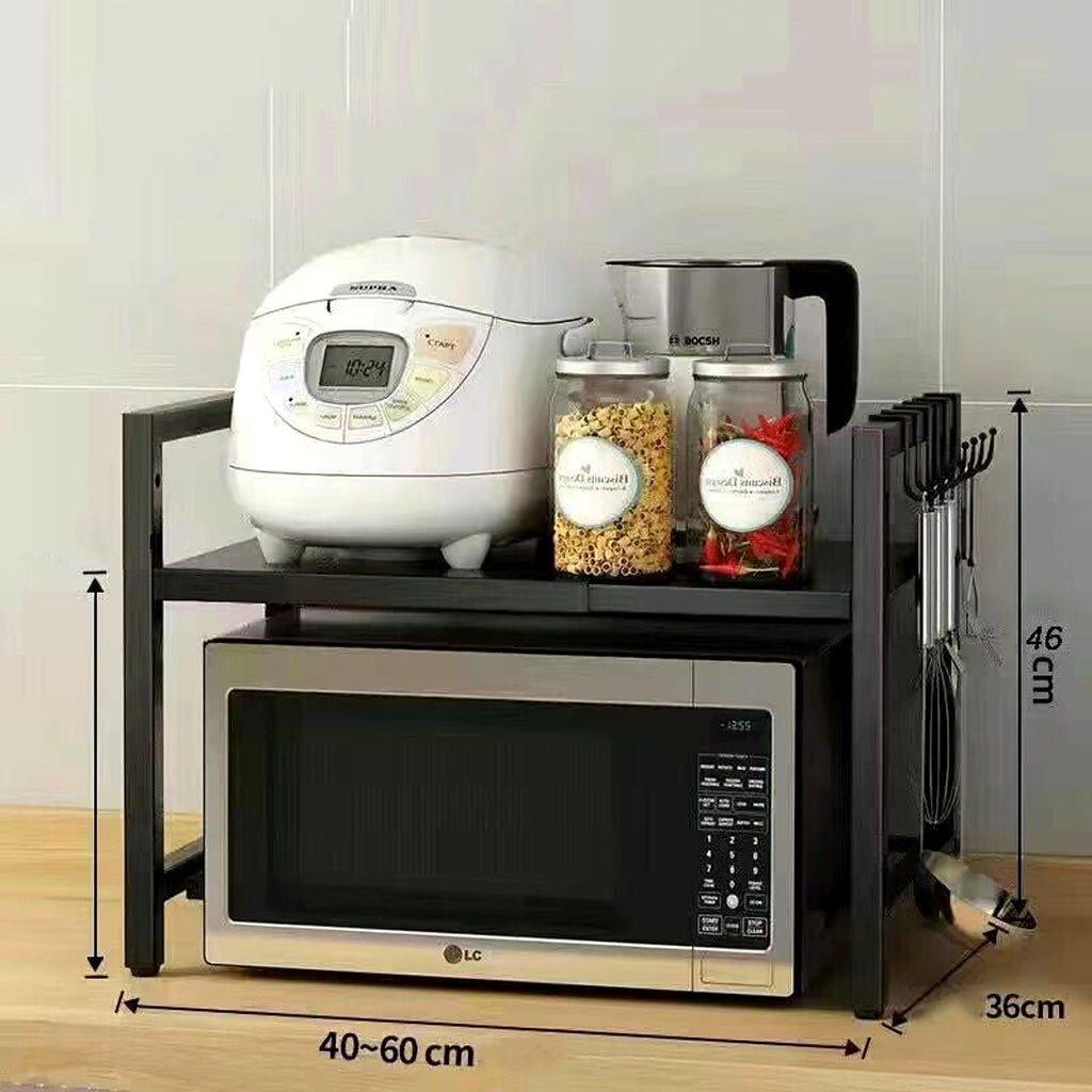 Kitchen storage rack holding appliances and jars