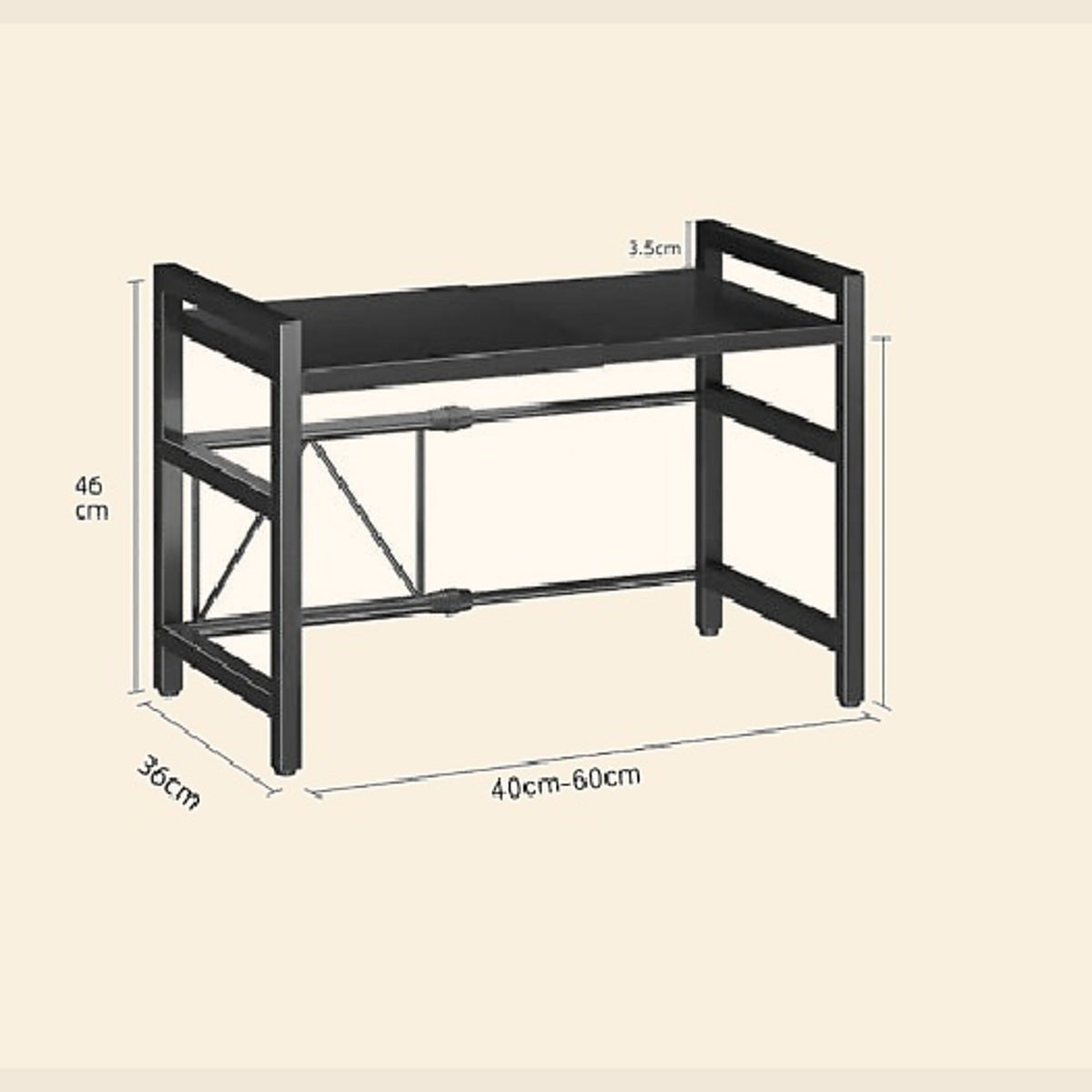 Extendable rack size from 40 to 60 cm