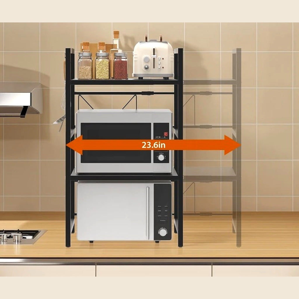Microwave rack with shelves for jars and pans