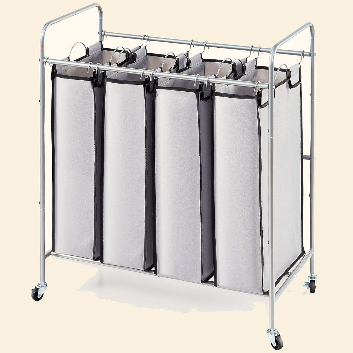 4-section rolling laundry sorter with removable bags