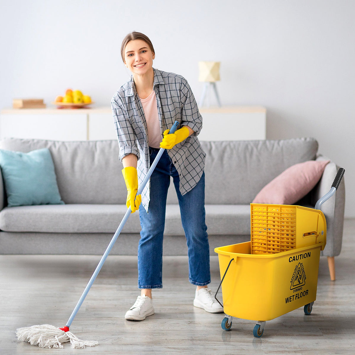 20 L Mop Bucket and Mop Set with Wringer, Yellow