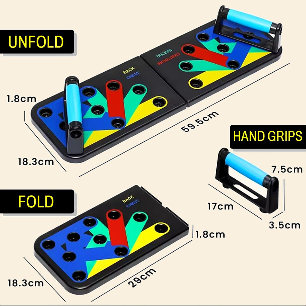 Push-up board folded and unfolded sizes