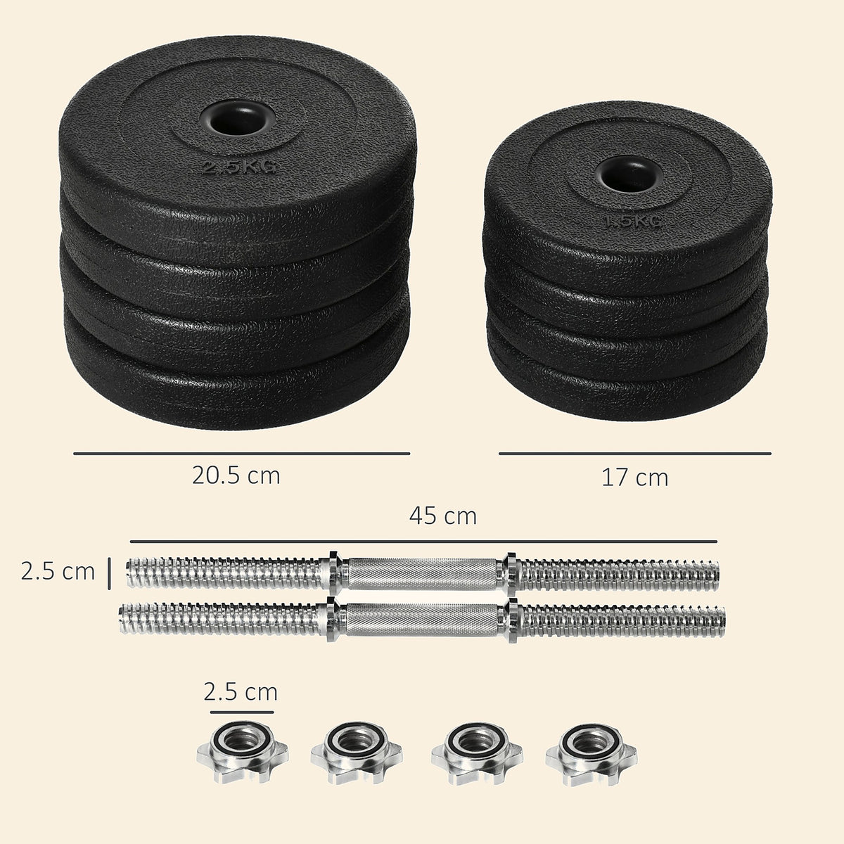 20 kg Adjustable Dumbbell Set, Black - view 3