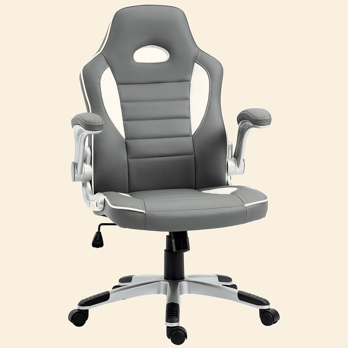 Racing-Style Gaming Chair with Flip-Up Armrests, Grey