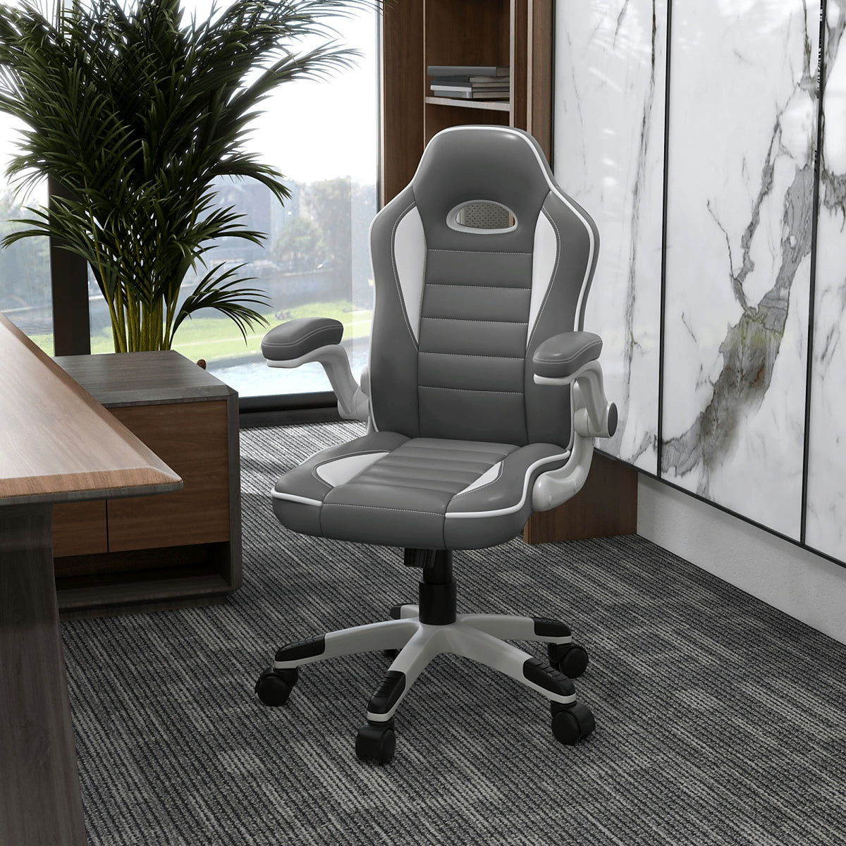 Racing-Style Gaming Chair with Flip-Up Armrests, Grey - view 2