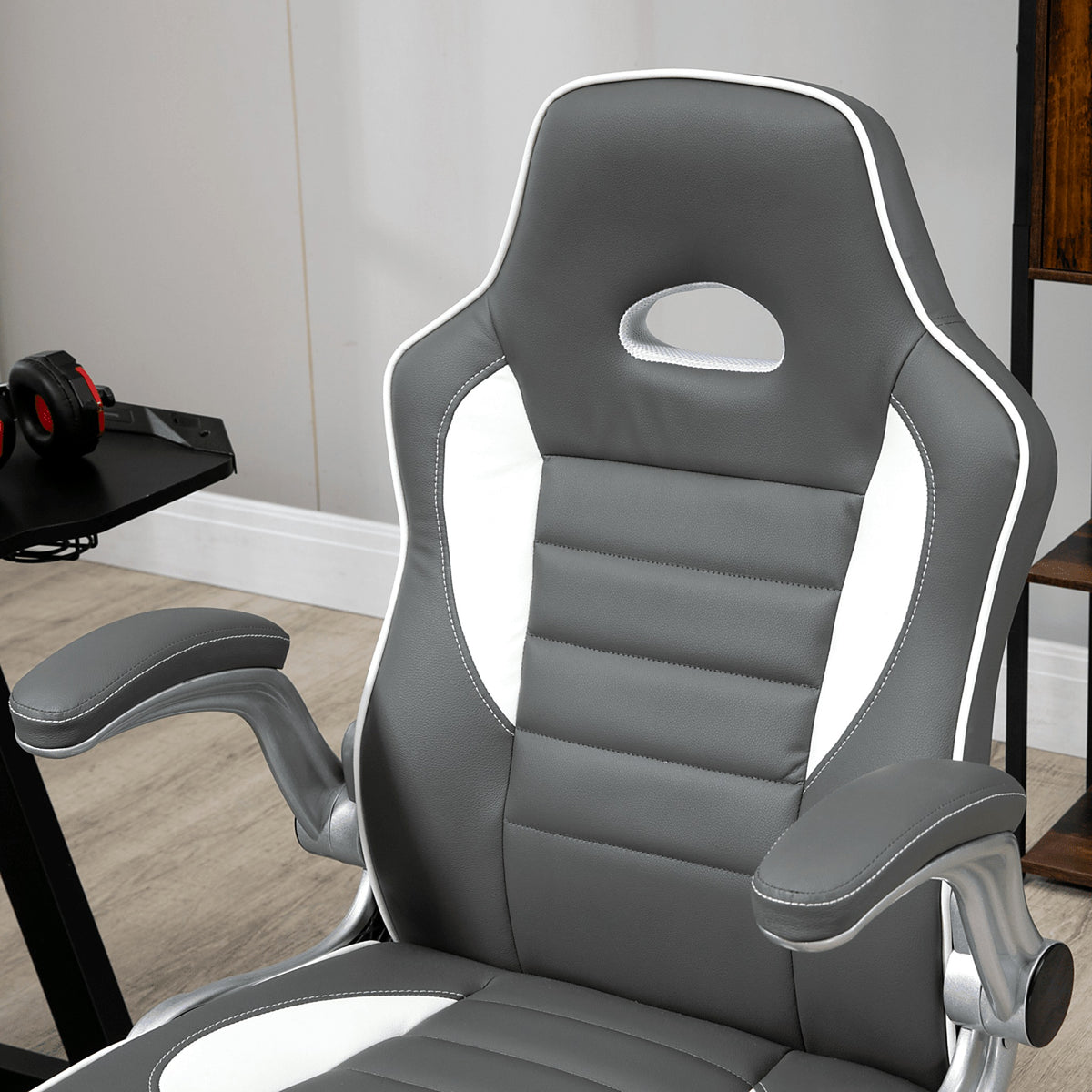 Racing-Style Gaming Chair with Flip-Up Armrests, Grey - view 4