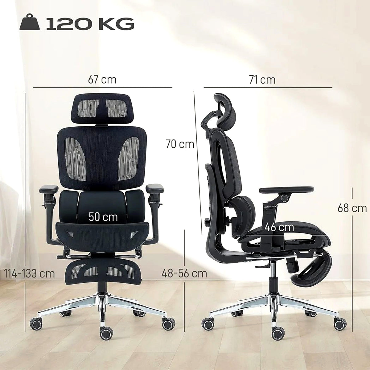 High Back Mesh Office Chair with 6D Armrests, Black - view 4