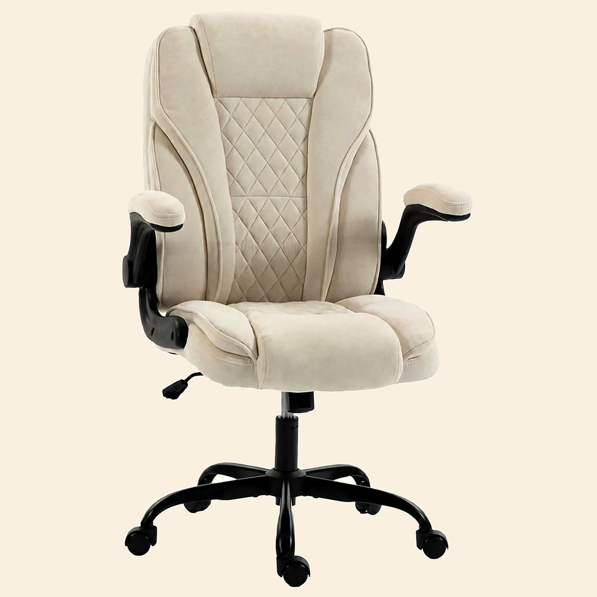 Office Chair with Pocket-Spring Seat and Flip-Up Arms, Beige