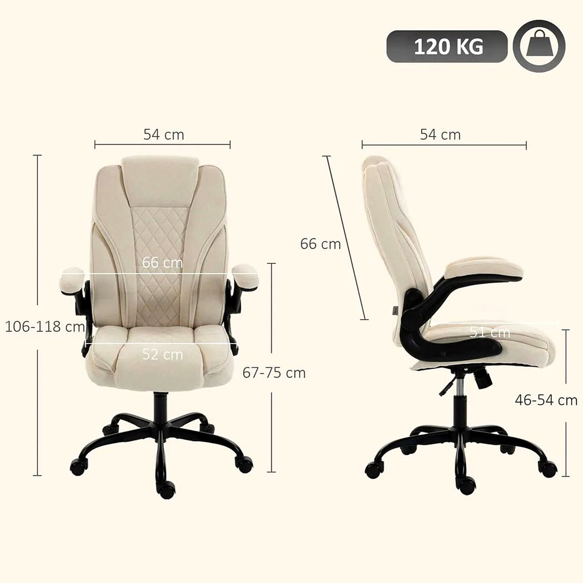 Office Chair with Pocket-Spring Seat and Flip-Up Arms, Beige - view 4