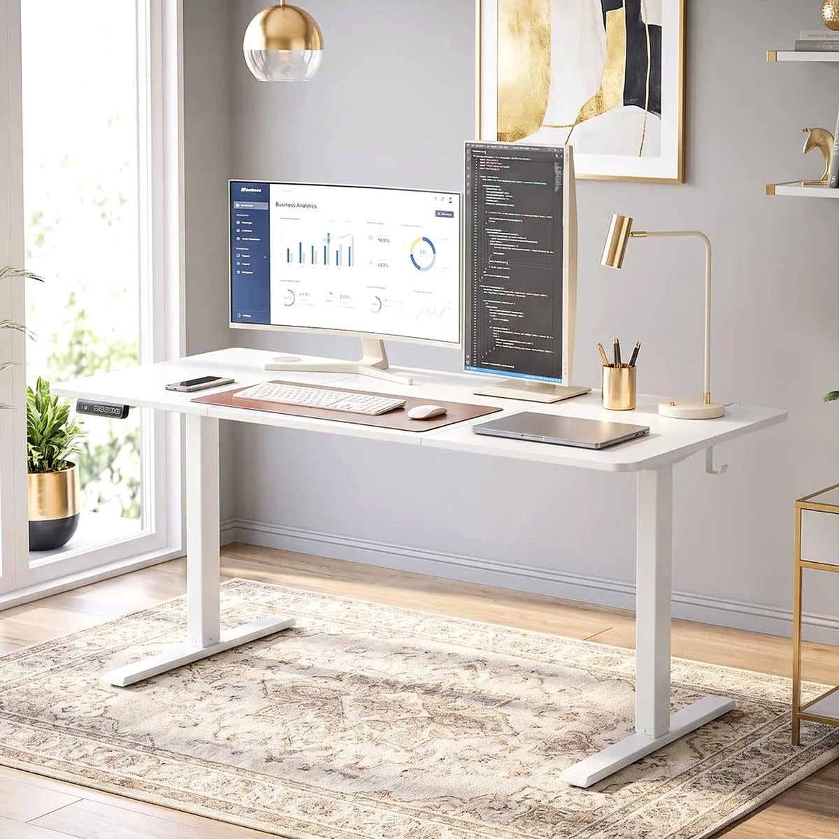 Electric Standing Desk with Memory Presets, White - view 3
