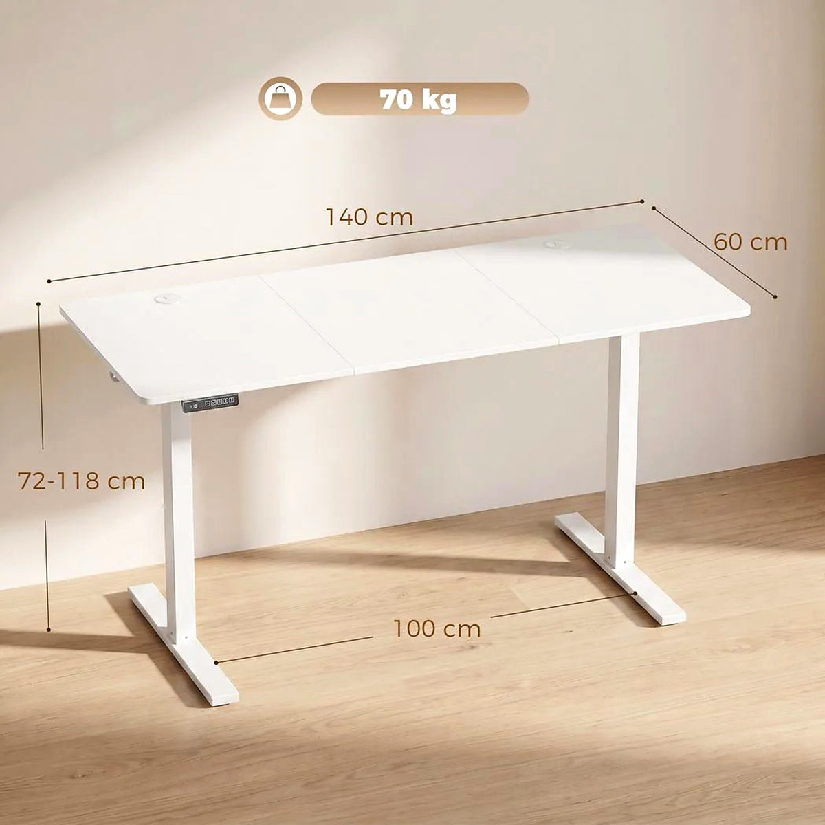 Electric Standing Desk with Memory Presets, White - view 4