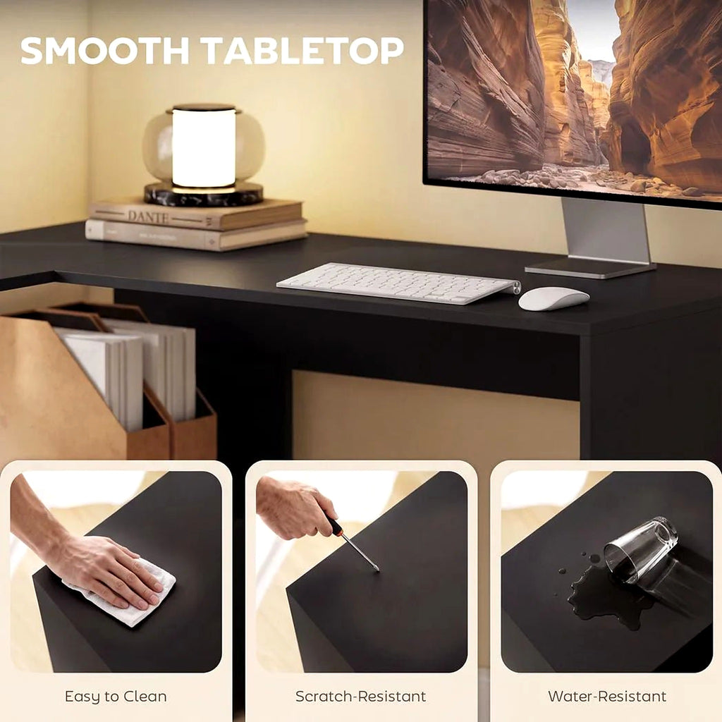 110 cm L-Shaped Desk with Fabric Drawer and Shelves, Black - view 5