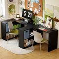 110 cm L-Shaped Desk with Fabric Drawer and Shelves, Black - view 7