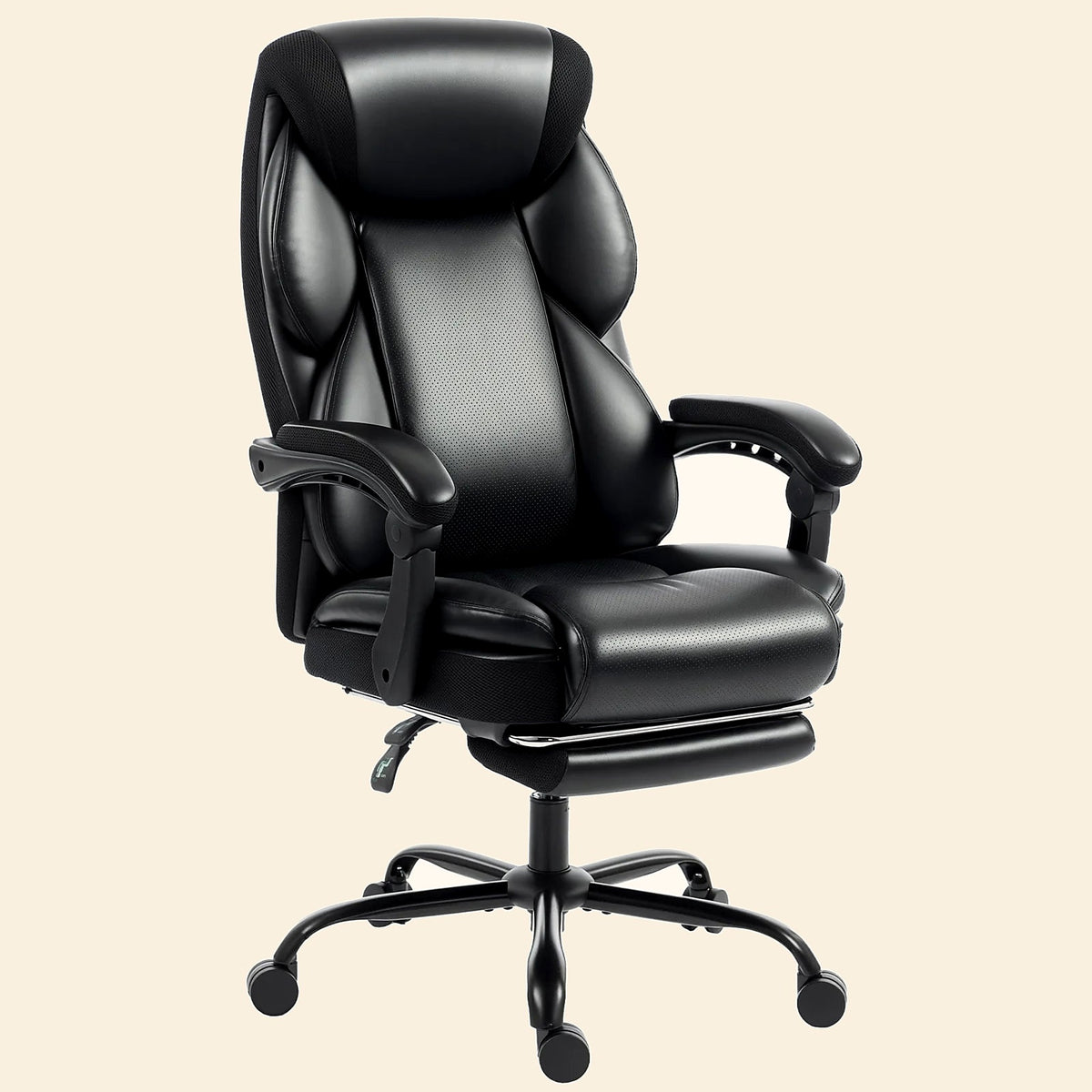 Reclining Desk Chair with Footrest and Linked Armrests, Black