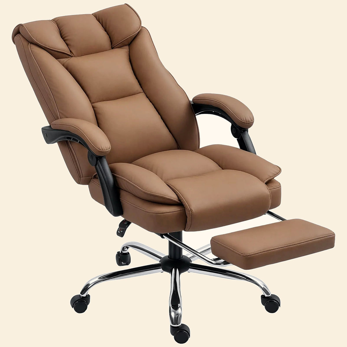 155° Reclining Faux Leather Desk Chair with Footrest, Brown