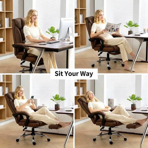 155° Reclining Faux Leather Desk Chair with Footrest, Brown - view 4