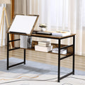 Tilting Drafting Table and Desk with Back Shelf, Rustic Brown - view 2