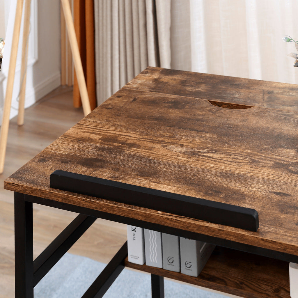 Tilting Drafting Table and Desk with Back Shelf, Rustic Brown - view 4