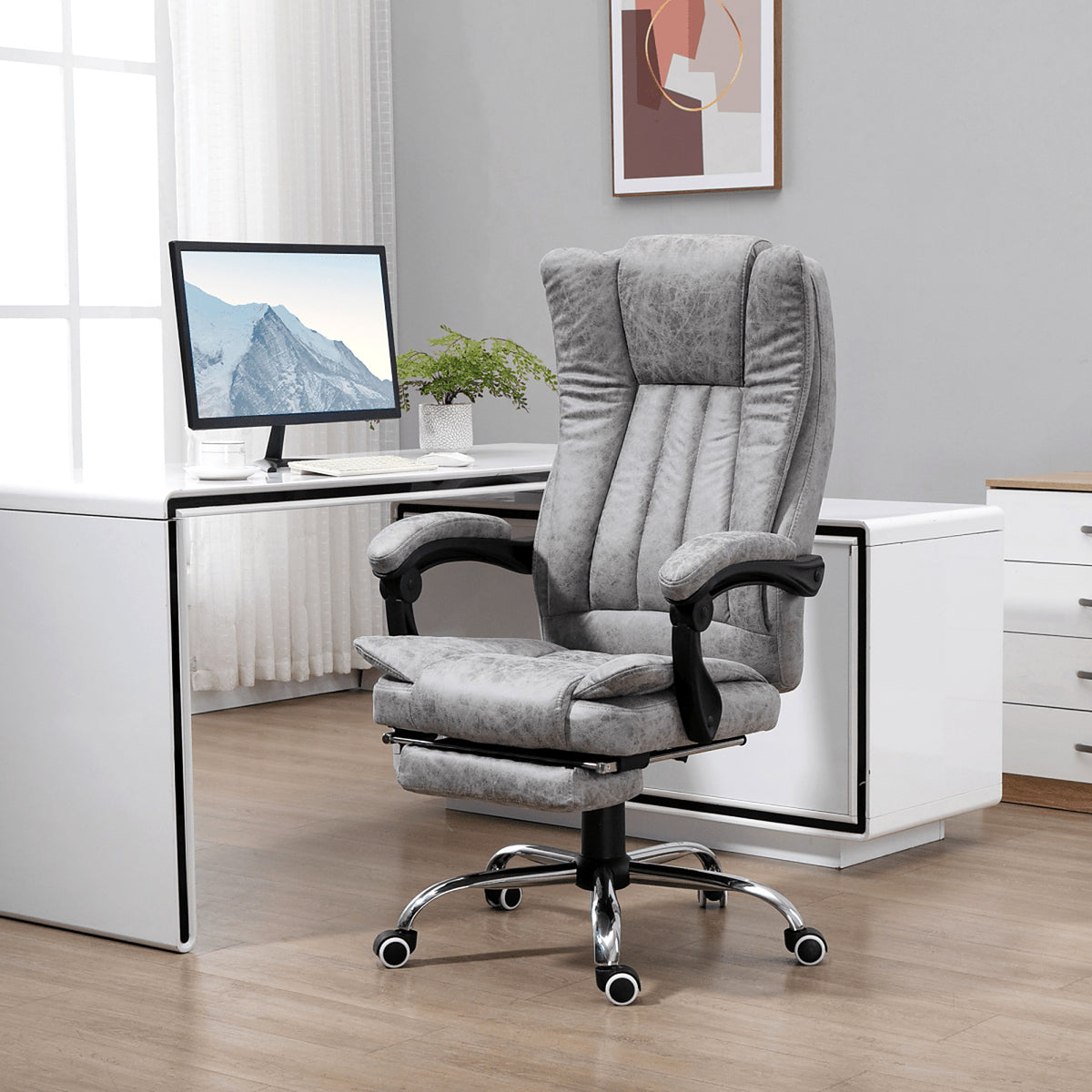 Reclining Desk Chair with 6-Point Vibration and Heat, Grey Microfibre - view 2