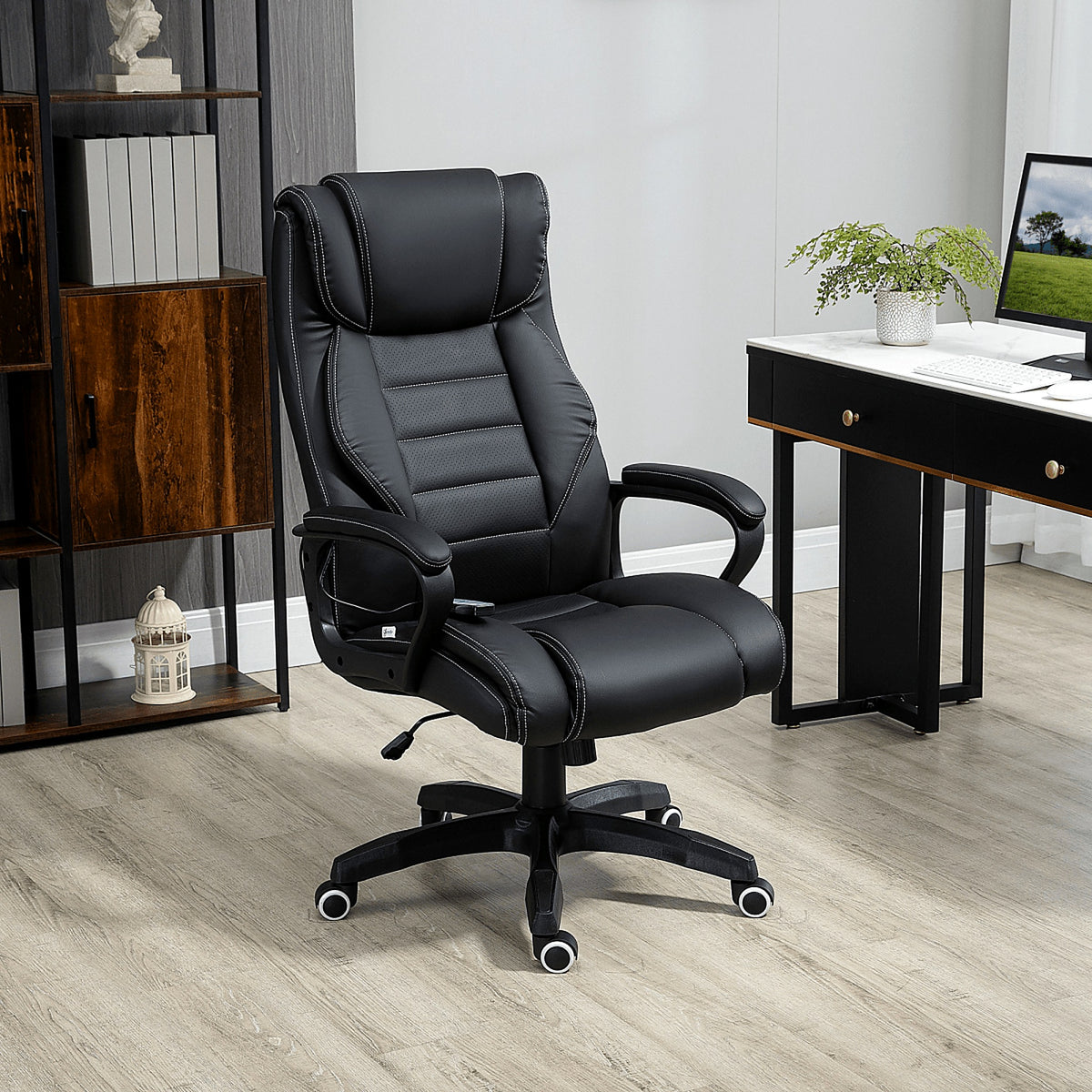 High Back Executive Chair with 6-Point Vibration Massage, Black - view 2