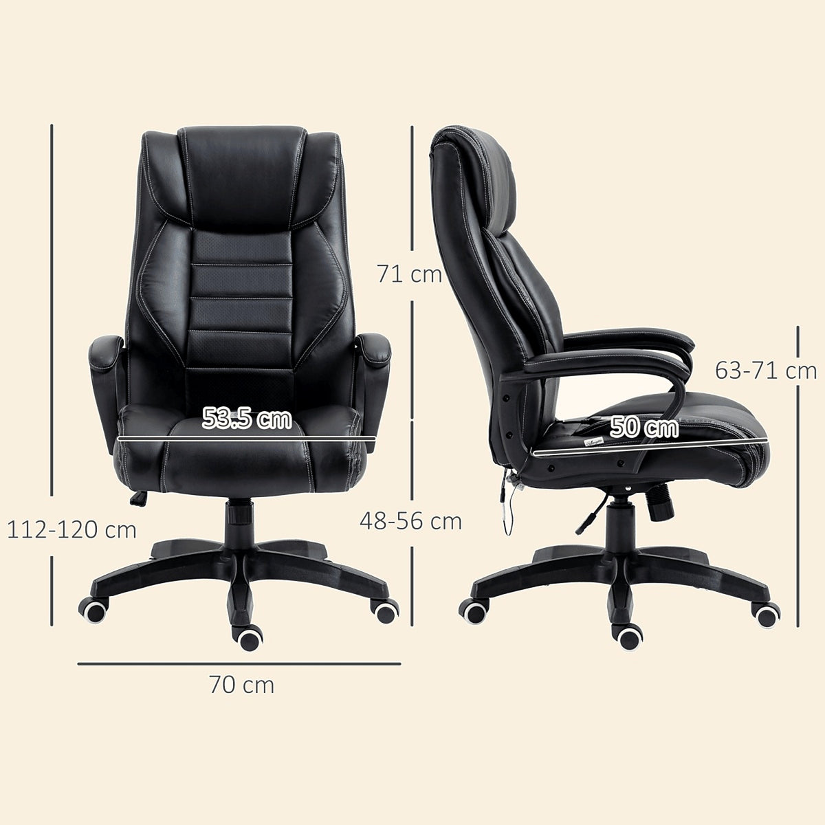 High Back Executive Chair with 6-Point Vibration Massage, Black - view 3