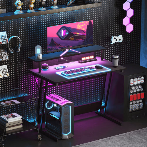 100 × 60 cm Desk with Monitor Stand, LED Lights and Sockets, Black - view 2