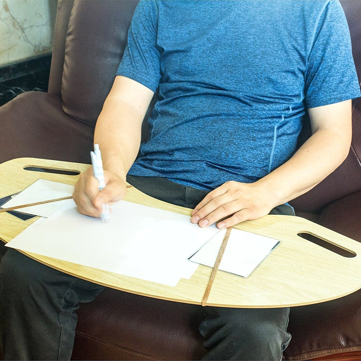 Oversized wooden lap desk for armchairs