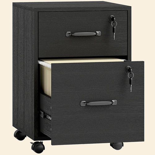 2-Drawer Rolling Filing Cabinet, Black