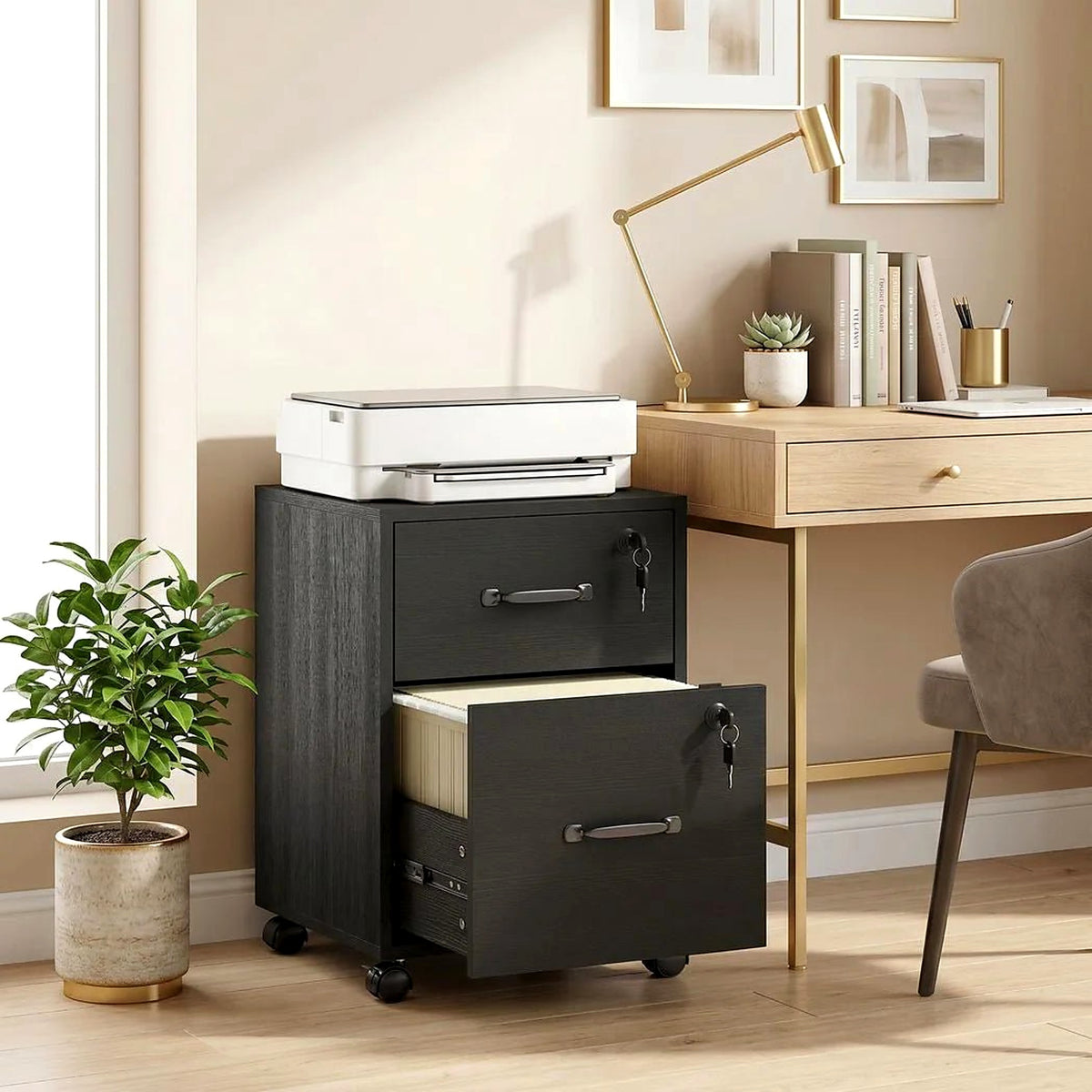 2-Drawer Rolling Filing Cabinet, Black - view 4